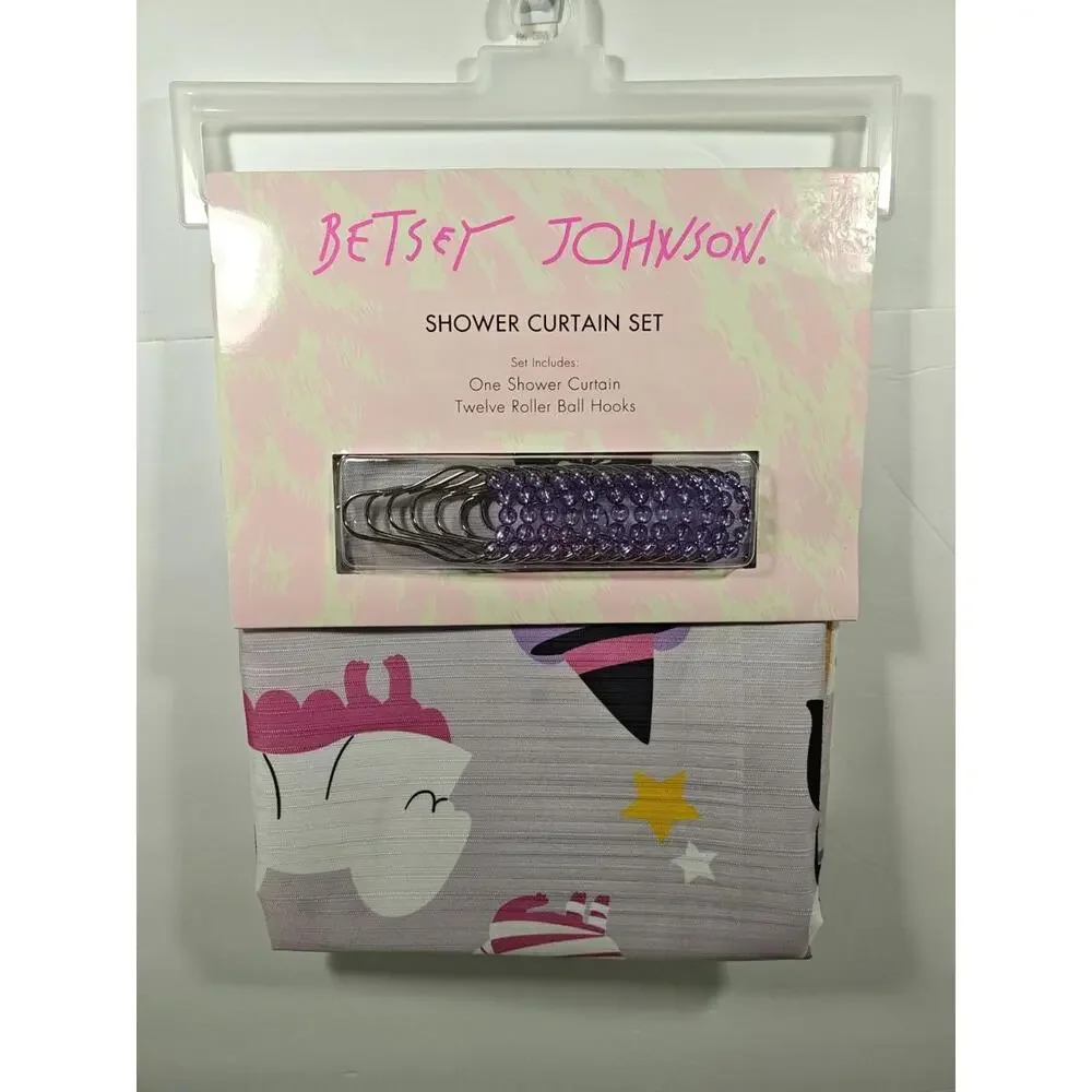 Betsey Johnson Halloween Shower Curtain 12 Hook Set Dogs Pumpkin 72”x 72” NEW